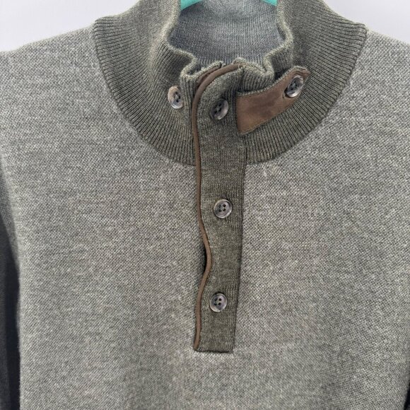 Orvis Olive Green 100% Merino Wool Sweater Mens L With Button-Up Mock Neck Style - Picture 5 of 8
